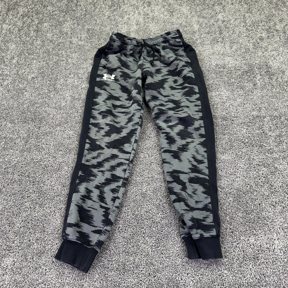 Under Armour Pants Kids L Gray Camo Fleece Jogger Elastic Waist Winter